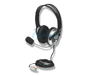 Manhattan 175555 Audífonos Estéreo Clásicos con Micrófono y Extensión Metálica Flexible Negro-Plata