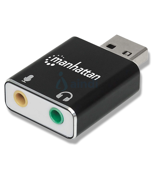 Adaptador Manhattan Sonido Estéreo USB Alta Velocidad a Puertos 3.5mm Color Negro