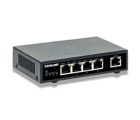 Intellinet Commutateur réseau (switch) Gigabit Ethernet PoE+ 5 ports, 4 ports PoE PSE, compatible IEEE 802.3at/af, budget PoE jusqu’à 62 W, format bureau, garantie de 3 ans