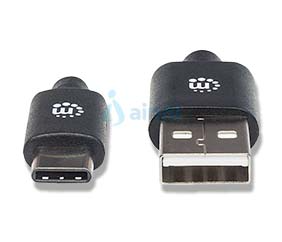Manhattan Cable USB-C a USB-A, 1 m, macho a macho, 480 Mbps (USB 2.0), negro, garantía de por vida, equivalente a USB2AC1M