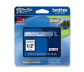 Brother TZES135 Cinta laminada etiqueta clara continua laminada con adhesivo super resistente 12 mm x 8 mts Product Key: TZES135