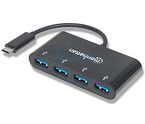 Manhattan Hub USB-C 3.2 Gen 1 4 Puertos USB-A Negro | 162746