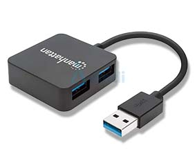 Manhattan Mini Hub USB 3.0 Alta Velocidad 4 Puertos Negro - 162296