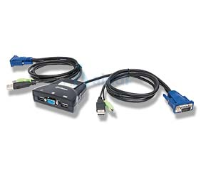 MANHATTAN Mini Switch KVM 2 Puertos USB 2:1 con Cables Integrados y Audio 151245