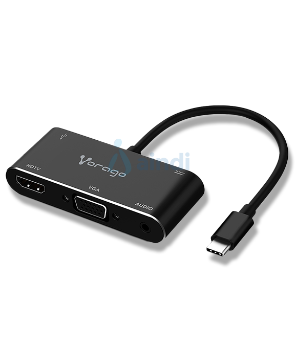 Adaptador Vorago ADP-350 - 5 en 1 USB Tipo C a HDMI/VGA/USB