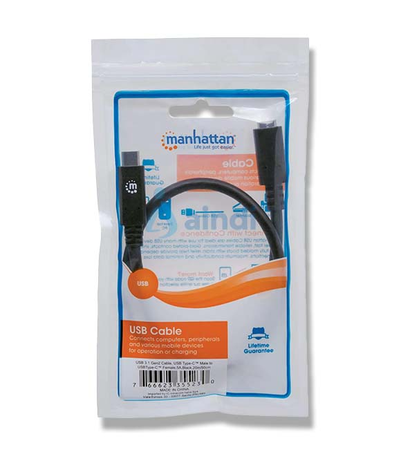 CABLE MANHATTAN USB-C V3.1, EXTENSION CM-CH 1.0M NEGRO 10GBPS 5A