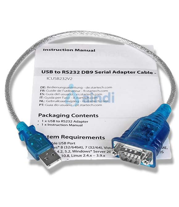 CABLE ADAPTADOR USB A SERIE RS232 DE 1 PUERTO SERIAL DB9 - MACHO A MACHO - CONVERSOR COMPATIBLE CON WINDOWS 8 - STARTECH.COM MOD. ICUSB232V2