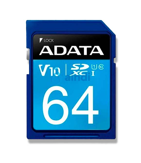 Memoria SD (SDXC) 64GB ADATA CLASE 10 (V10), Velocidad hasta 100MB/25MB por seg.  ASDX64GUICL10-R       