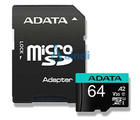 ADATA MEMORIA MICRO SDXC/SDHC UHS-I 64GB Clase 10 V30 A2 con adaptador AUSDX64GUI3V30SA2-RA1