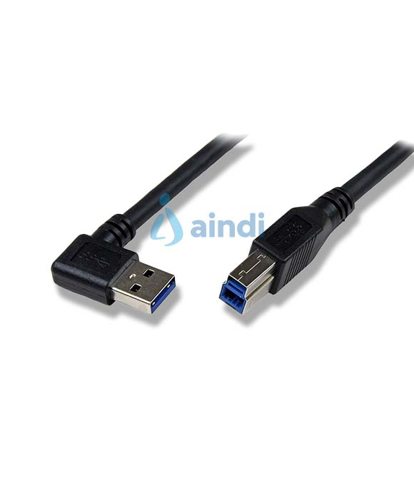 Cable 1m USB 3.0 Super Speed USB B Macho a USB A Macho Acodado en Ángulo a la Derecha - Negro