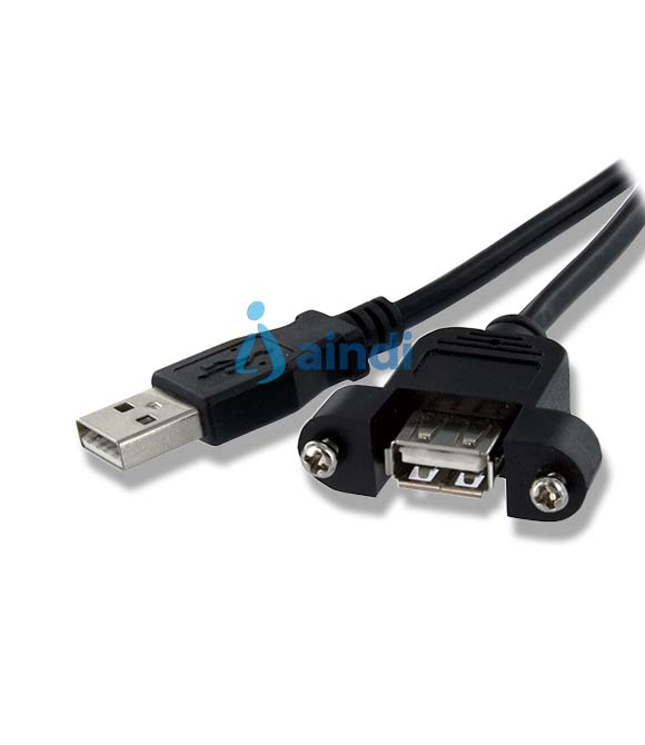 Cable Alargador de 30cm USB 2.0 para Montar Empotrar en Panel - Extensor Macho a Hembra USB A - Negro