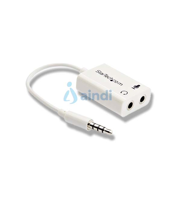 StarTech.com Adaptador de Auriculares con Micrófono Mini-Jack 3,5mm 4 pines a Conectores de Auriculares y de Micrófono - M a 2xH Blanco