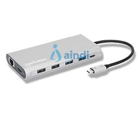 DOCKING USB,MANHATTAN,130660,-C 12 PTOS, HDMIX3, USB-C PD/USB-C/2XUSBV3.2/2XUSBV2.0, RED/SD/MICRO SD
