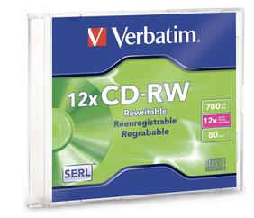 Verbatim CD RW 4X/12X de Alta Velocidad - 80 Minutos, 700MB, Estuche Delgado (1 unidad) - VER95161