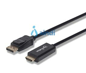 Manhattan Cable DisplayPort 1.1 a HDMI, 1080p@60 Hz, 1 m, macho a macho, DP con pestaña de bloqueo, negro, no bidireccional, garantía 3 años