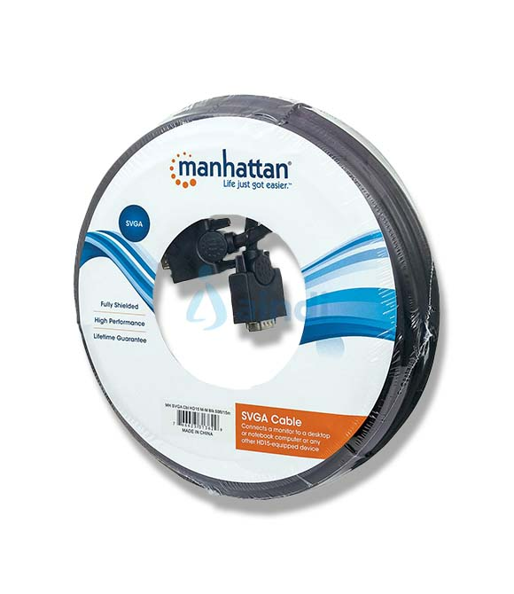 Cable Manhattan SVGA Monitor 8MM HD15M-M de 15 Metros - Color Negro