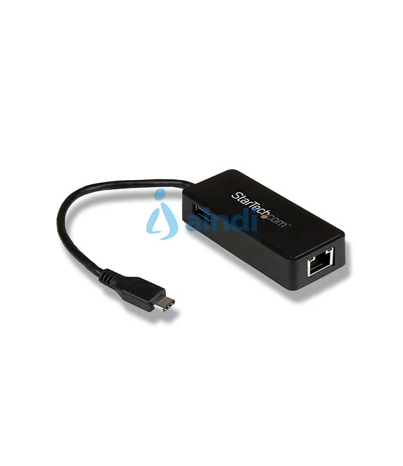 Adaptador de Red Gigabit USB-C con Puerto USB Extra - Negro