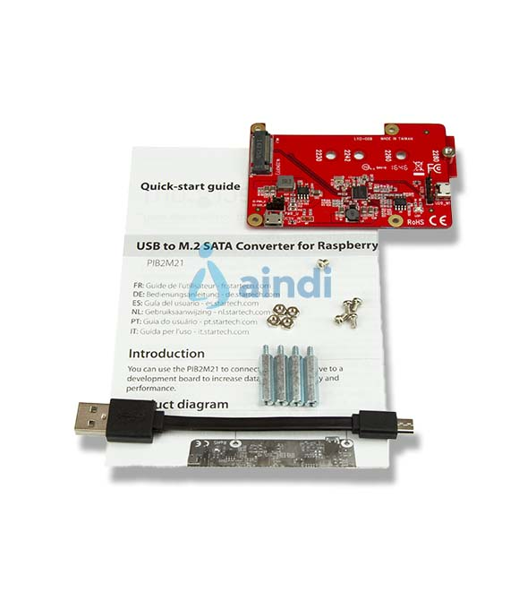 Conversor Adaptador USB a M.2 NGFF SATA SSD para Placas de Desarrollo y Raspberry Pi - con Accesorios. Interfaz de host: MicroUSB, Interfaz de salida: