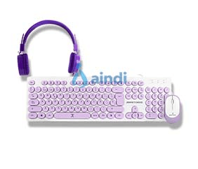Kit Alámbrico Perfect Choice Farben 3 en 1 para Niños: Teclado, Audífonos y Mouse en Color Morado