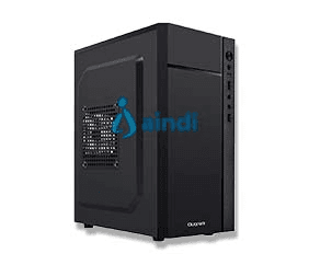 Gabinete Quaroni frente ABS negro con franja tipo fibra de carbono, Micro ATX / Mini ITX, fuente de poder incluida de 500W QCMT-05