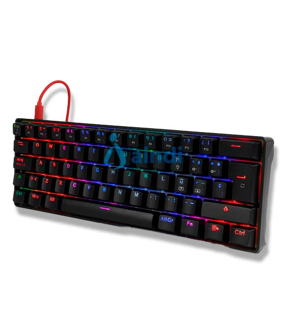 Teclado Mecánico Game Factor KBG560 RGB Teclas Extras Blue Intercambiables Blue Switch USB Color Negro