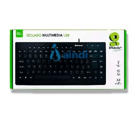 BRobotix 963067 Teclado USB Mini Multimedia Color Negro para PC, Escritorio, Laptop y Notebook