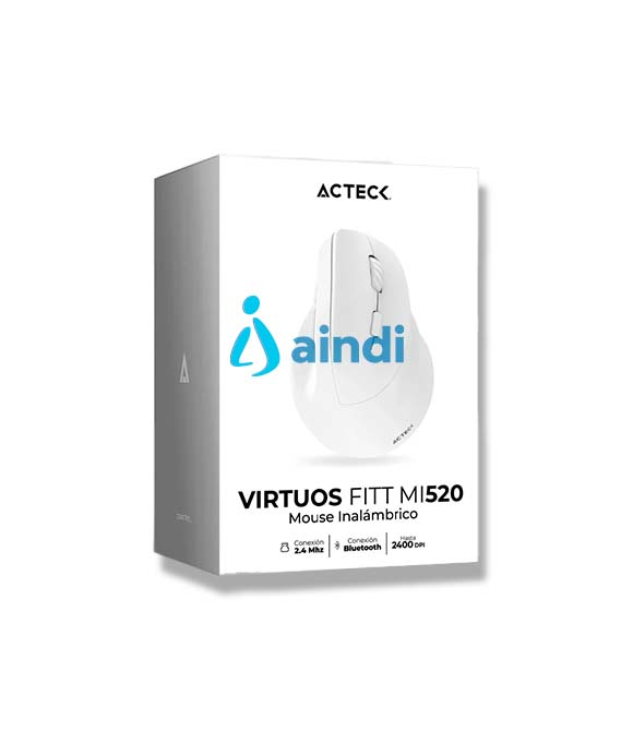 Mouse Acteck Virtuos Fitt MI520 - Ergonómico, Vertical, Inalámbrico, Dual Bluetooth + Adaptador USB, 2400 DPI, Recargable, Blanco** ---