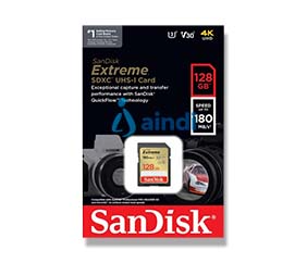 Memoria SanDisk SDXC 128GB Extreme 180MB/s 4K Clase 10 U3 V30 (SDSDXVA-128G-GNCIN)