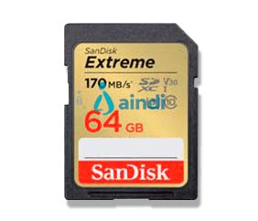 Memoria sandisk sdxc 64gb extreme 170mb/s 4k clase 10 u3 v30 sdsdxv2-064g-gncin