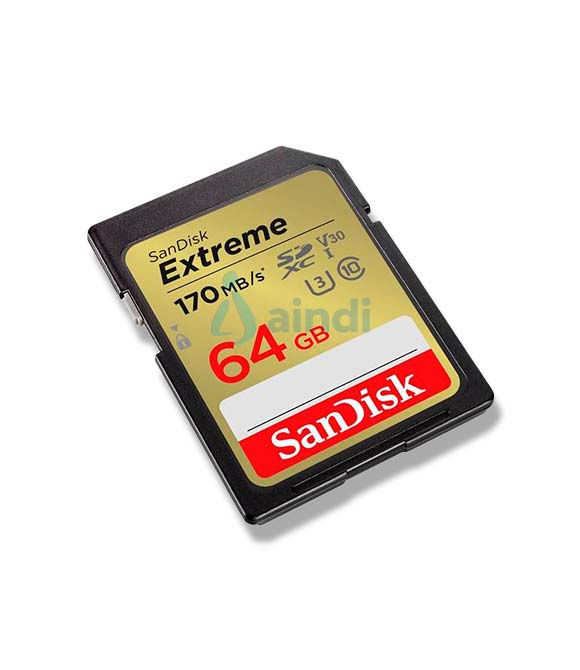 MEMORIA SANDISK SDXC 64GB EXTREME 170MB/S 4K CLASE 10 U3 V30 SDSDXV2-064G-GNCIN