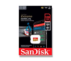 SanDisk microSDXC Extreme 128GB 190MB/s 4K Clase 10 A2 V30 con adaptador SDSQXAA-128G-GN6MA
