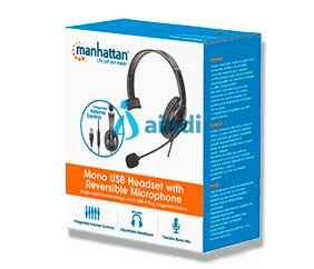 Audifonos diadema, manhattan,180849,audifono c/microfono usb, monoaural, reversible mic
