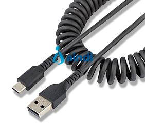 StarTech.com R2ACC-50C-USB-CABLE Cable de 50 cm USB A a USB C en espiral, carga rápida, USB 2.0, negro