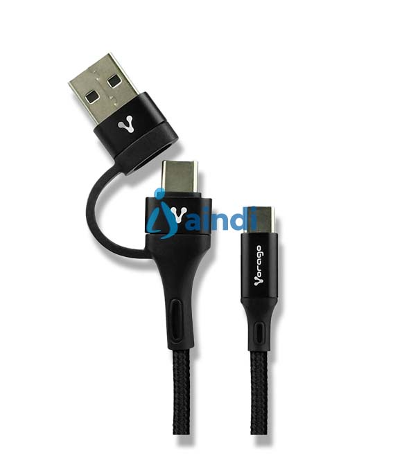 Vorago CAB-126. Longitud de cable: 1 m, Conector 1: USB A/USB C, Conector 2: USB C, Color del producto: Negro