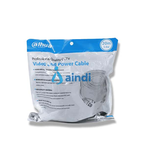 Cable Dahua 20m Armado para Video-Energía para Cámaras hasta 4k con Conectores BNC/Energía Uso Exterior-Interior