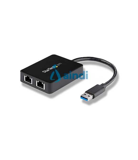 ADAPTADOR TARJETA DE RED NIC EXTERNA USB 3.0 2 PUERTOS GIGABIT ETHERNET RJ45 Y 1 PUERTO USB SUPER SPEED - CABLE - STARTECH.COM MOD. USB32000SPT