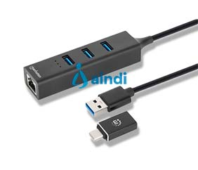 Manhattan 180894 Adaptador de red GB USB A/C + hub 3 puertos V3.0