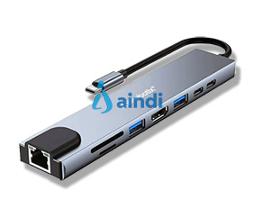 BROBOTIX Docking Station USB C 8 en 1 HDMI RJ45 Gigabit USB A USB C SD Micro SD 6000700