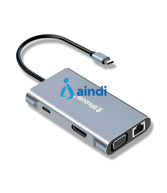 Docking Station USB C, 7 EN 1, HDMI/RJ45 RJ45 10/100 A/USB C/VGA. BROBOTIX 60001202