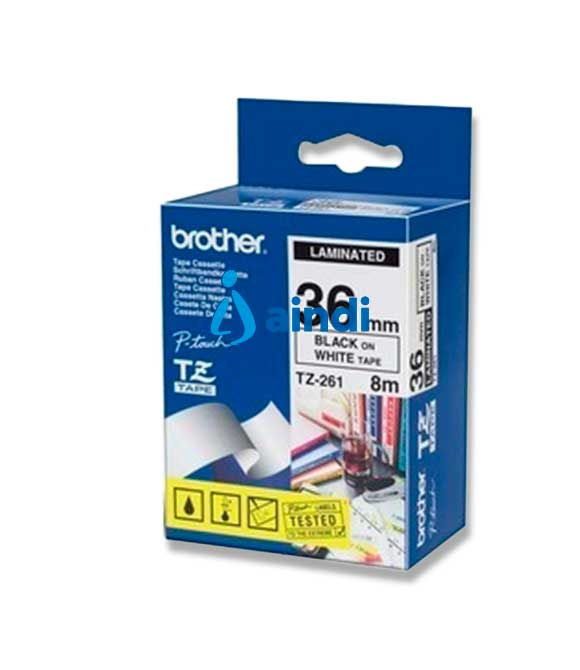 Cinta Brother TZES261 Laminada Súper Adhesiva Texto Negro Fondo Blanco 36mmx8m