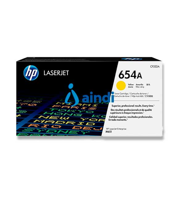 Cartucho Tóner original HP 654A LaserJet Amarillo
