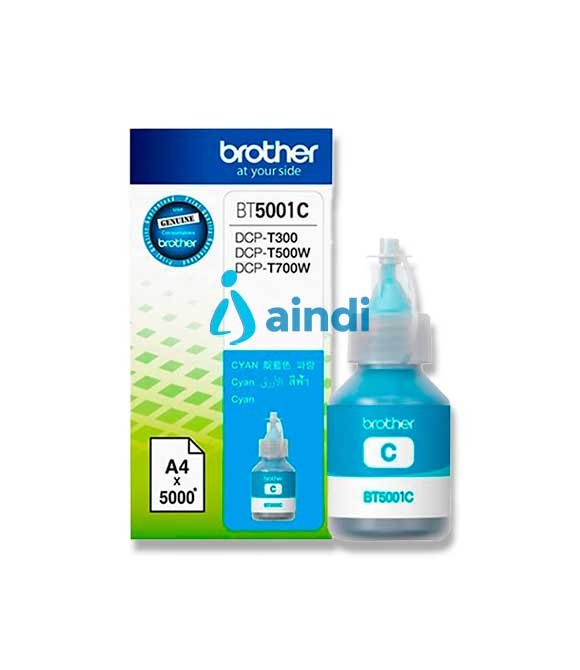 BOTELLA DE TINTA BROTHER CYAN BT5001C DE ALTO RENDIMIENTO DE HASTA 5000 PGINAS COMPATIBLE CON TINTA CONTINUA BROTHER