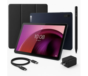 Tablet Lenovo M10 5G con pantalla 10.6" 2000x1200, 6GB RAM, 128GB, Android 13, batería 7700mAh y diseño azul. Potencia, velocidad y estilo.

