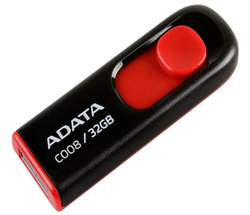 MEMORIA ADATA 32GB USB 2.0 C008 RETRACTIL NEGRO-ROJO (AC008-32G-RKD)