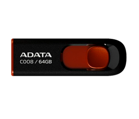 Memoria ADATA C008 64GB USB 2.0 retráctil negro-rojo AC008-64G-RKD