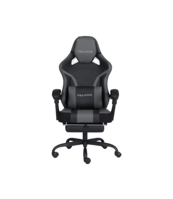 Silla Gamer Nextep Ergonomica Falkor con Masaje Lumbar y Reposa Pies Gris/Negro - NE-463G
