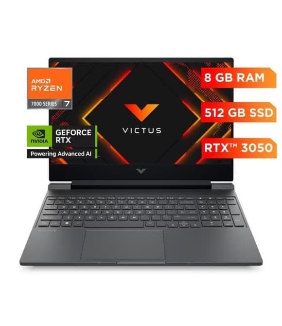Laptop Gamer HP Victus, Ryzen 7 7445HS, 8GB DDR5, 512GB SSD, RTX 3050 6GB, Wi-Fi 6, FreeDOS, Teclado Retroiluminado Español. BT4F6LA 15-fb3019la.